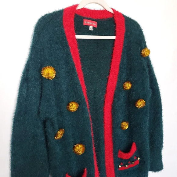 Blizzard Bay Vintage Christmas Ugly Knit Open Cardigan Sweater Size Small Pocket - Picture 4 of 13